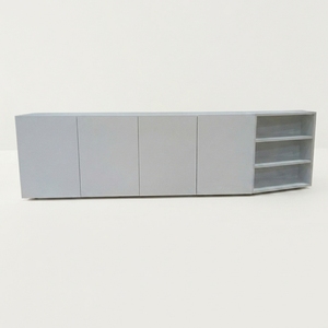 Buffet moderne gris en bois, meuble d'appoint sans poignées, armoire de cuisine en bois massif, table de rangement longue, étagère ouverte de style scandinave - Product Image 1
