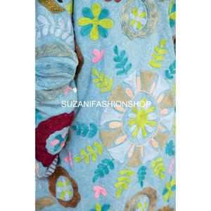 Long Knitted Velvet <b>Thick</b> <b>Coat</b> Floral Embroidery Stand Collar Full Sleeve <b>Winter</b> Women's Jacket Raw Eco-Friendly Wholesale - Product Image 5