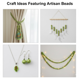 EXCEL EXPORTS Cuentas de Vidrio Hechas a Mano de Color Verde |   Cadena de 8 Pulgadas |   Formas y patrones de estilo únicos |   Fabricación de Joyas y Manualidades - Product Image 4