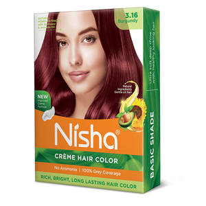 Tinte para el cabello Nisha Burgundy Creme para mujer 100% Cobertura gris Larga duración 20G + 20ml Bolsa Color permanente - Product Image 1