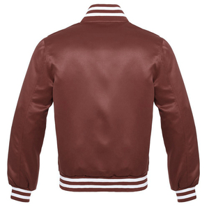 Mens Classic Satin Varsity Bomber Jacket Purple <b>Maroon</b> Collection Striped Ribbed Trim Snap Button Sporty Letterman Baseball <b>Coat</b> - Product Image 3