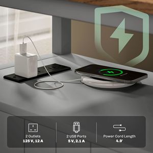 Tavolino Laterale Grigio con Stazione di Ricarica e Porte USB, Tavolino Stretto con Cassetti, Arredamento per Soggiorno - Product Image 4