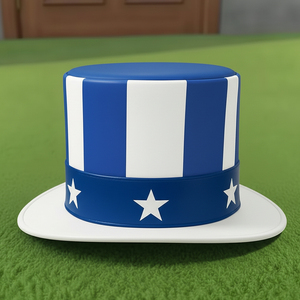 Chapeau haut de forme patriotique en cuir bleu fait main de qualité supérieure, avec étoiles blanches, style festival américain - Product Image 2