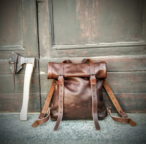 Style Leather <b>Roll</b> Top <b>Backpack</b> Premium Finish Rucksack For Upscale Boutique Luxury Travel Bag LRTB-0186 - Product Image 1