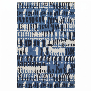 DECORDEC Tapis géométrique en laine écologique bleu indigo ivoire fait main antidérapant contemporain pour salon et chambre - Product Image 1