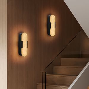 Applique da Parete in Marmo Naturale da 35 cm, Set di Applique Moderne Nere per Interni, Illuminazione a Parete per Soggiorno e Camera da Letto, Set da Due Pezzi - Product Image 4