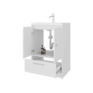 Mobile Bagno Freestanding Bianco Sinclair con Lavabo, Due Ante e Cassetto Inferiore - Eleganti Mobili Bagno - Product Image 3
