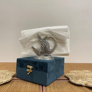 METAL HANDICRAFT <b>SILVER</b> PLATED SWAN SHAPE <b>NAPKIN</b> AND TISSUE HOLDER WITH VELVET BOX - Product Image 5
