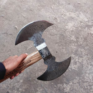 Damascus Steel Made Double Head <b>Axe</b> Premium Quality Artisan Crafted Tool For Bushcraft Camping And Outdoor Equipment - Product Image 2