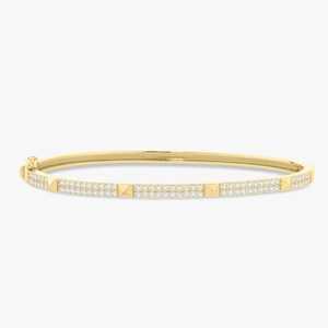 14K 18K Solid Gold Diamond Studded Pyramid Bangle <b>Bracelet</b> Lab Grown Pave Set Hinged <b>Cuff</b> Modern Stacking Fine Jewelry Bulk - Product Image 1