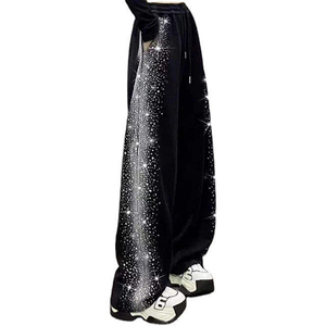 Pantalon de survêtement unisexe tendance en coton 100% de haute qualité, coupe ample, délavé à l'acide, avec strass personnalisés imprimés, style streetwear à jambe large - Product Image 6