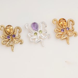 Pendentif Pieuvre Citrine Améthyste Doré, Bijou Artisanal Inspiré de l'Océan, Création de Designer, Pierre Précieuse, Cadeau Unique pour Femme - Product Image 3