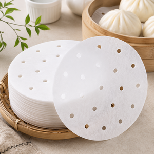 Round Perforated Steaming Paper Liners for <b>Bamboo</b> Steamers Non-Stick Food Grade Parchment <b>Sheets</b> 10pcs - Product Image 2