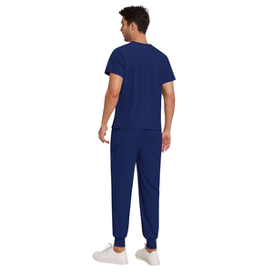 Ensemble de blouses médicales unisexes, haut à col en V à manches courtes, pantalon cargo jogger, tissu tissé polyester/coton, uniforme confortable pour l'hôpital - Product Image 2