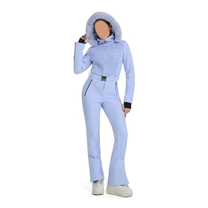 Traje de Esquí de Una Pieza para Mujer, Color Azul Claro, Impermeable, 100% Poliéster, con Aislamiento, Capucha y Cierre de Cremallera, Corte Ajustado - Product Image 5