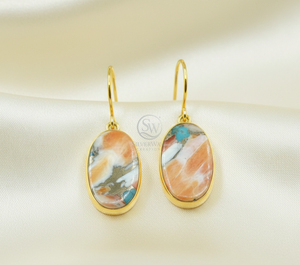 Boucles d'oreilles pendantes en cuivre et turquoise naturelles, argent 925, plaqué or rose et or jaune, ovales, faites à la main, bijoux pour femmes, cadeau - Product Image 6