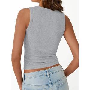 <b>Low</b> MOQ High Quality Solid Summer Short Sleeveless Women Casual Canvas Tank <b>Top</b> Front Breathable Quick Dry Spandex/Cotton - Product Image 2