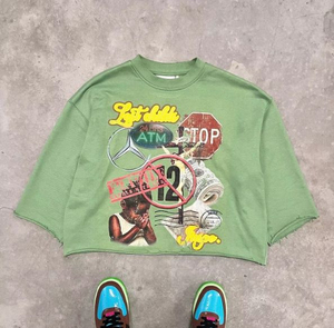 เสื้อยืดครอปทรงหลวมสไตล์วินเทจผ้าฝ้ายเฟรนช์เทอร์รี่ 100% หนา 300GSM ตัดเย็บแบบขอบดิบ รับผลิตตามสั่งขายส่ง - Product Image 2