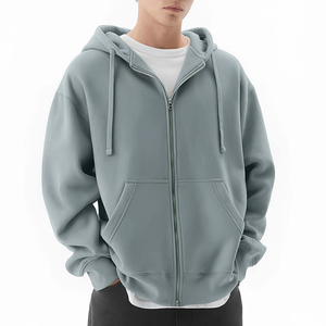 Custom <b>Men</b>’s Blue <b>Grey</b> Oversized Full Zip Hoodie with Drawstring Hood and Split Kangaroo Pockets - Product Image 2