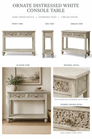 Console moderne en bois massif sculpté à la main avec 2 tiroirs et étagère inférieure pour hôtel et salon