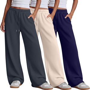 Pantalon de survêtement ample pour femme avec logo personnalisé, en molleton 100% coton épais, décontracté, coupe large, taille haute, style jogger - Product Image 3
