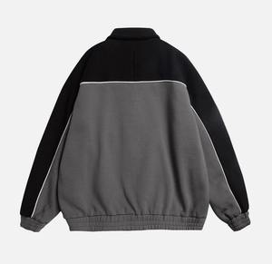 Men's Gray <b>Coach</b> Bomber Jacket With Black Sleeves Turn-down Collar Casual Fleece Coat Autumn Regular Fit Single Button Closure - Product Image 2