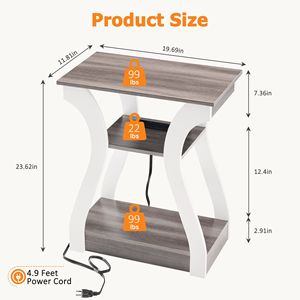 Comodino a 3 Ripiani con Stazione di Ricarica USB e Prese Type C, in Legno Nero per Soggiorno - Product Image 2