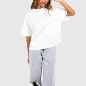 T-shirt blanc ample à col rond et manches courtes pour femme, 100 % coton jersey, couleur unie, décontracté, toutes saisons - Product Image 1