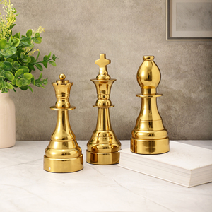 Ensemble de figurines d'échecs modernes en métal doré, Roi, Reine, Chevalier, Statue, Décoration de table, Maison, Bureau, Cadeau de luxe, Collection, Présentoir - Product Image 6