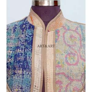 Venta al por mayor: Nuevos chalecos cortos de algodón Kantha sin mangas para mujer, con bolsillos, ecológicos, transpirables y casuales. - Product Image 3