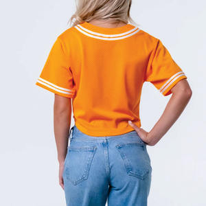 Customized <b>Women</b> Cropped Mesh Baseball Jersey V Neck Short Sleeve Custom Sports Top Bulk Private Label Wholesale OEM Manufacture - Product Image 3