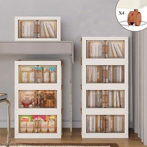 1-Piece Two-Tier Folding Organizer with Clear Lid and Door Wheels <b>Collapsible</b> Plastic <b>Storage</b> <b>Box</b> Small Organizer - Product Image 2