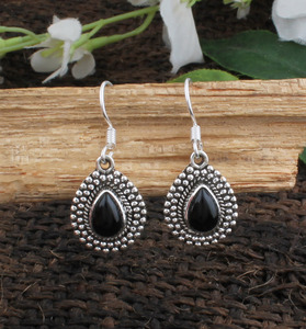Natural Black <b>Onyx</b> Drop <b>Earrings</b> 925 Sterling Silver Minimalist Luxury Gift Jewelry Unisex - Product Image 4