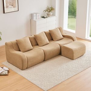 Divano a 3 Posti in Tessuto Teddy di Alta Qualità, Design Antiscivolo, Braccioli Curvi, Chaise Longue Essenziale per Soggiorno, Montaggio Richiesto - Product Image 2