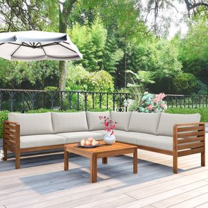 Set di Divani da Esterno in Legno dal Design Esotico con Cuscini Testurizzati Beige Resistenti all'Acqua e Protezione UV, Vecchio SKU FV201207AAK - Product Image 3