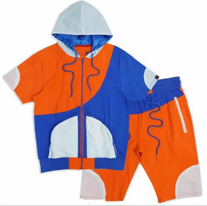 Survêtement unisexe à blocs de couleur, à capuche, avec cordon de serrage, manches longues, léger, en polyester, décontracté, pour l'été, avec poches latérales - Product Image 6