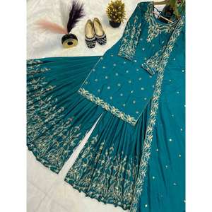 Conjunto de Top y Pantalón con Bordado Moti para Mujer, con Dupatta, para Fiestas - Product Image 6