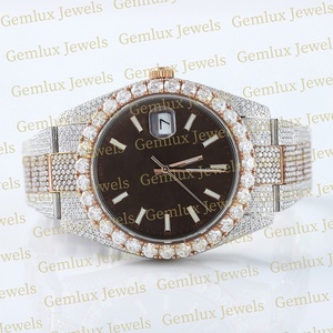 Luxury Design Pass Diamond Tester Two Tone Auto Date Brown Dial D VVS Fully Iced Out Moissanite Diamond Hip Hop <b>Watch</b> For <b>Men</b> - Product Image 2