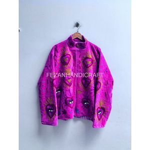 <b>Women's</b> Embroidered <b>Velvet</b> Jacket Floral Pattern Turn-down Collar Full Sleeve Autumn Wear - Product Image 3