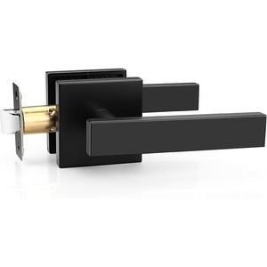 Set Maniglia per Porta Senza Chiave Nera, Maniglia Quadrata per Porta di Passaggio, per Ripostiglio o Bagno, Nessuna Chiave Richiesta - Product Image 1