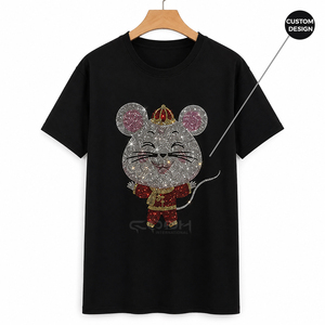 เสื้อยืดผู้ชายลายการ์ตูนหนูประดับเพชร แบรนด์ Cosh International สีดำ สไตล์ลำลอง ฮิปฮอป ผ้าฝ้าย ผลิตโดย OEM - Product Image 1