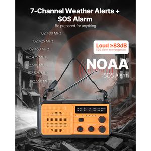 Radio meteorologica di emergenza con batteria da 8000 mAh e schermo LCD, allerta FM/AM/WB/NOAA, ricarica solare e a manovella, ricarica USB/Type-C, funzione SOS - Product Image 2