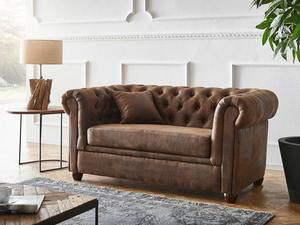 Sofá Chesterfield Premium de Dos Plazas en Cuero Genuino Marrón Vintage, Ecológico, en Forma de L, Tapizado con Botones, Madera - Product Image 2