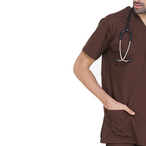Haut de blouse médicale marron à col en V et manches courtes pour homme avec poches – Uniforme d'infirmier et de personnel médical - Product Image 3