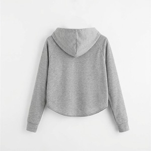 Custom Cute <b>Black</b> Graphic Crop Hoodie <b>Womens</b> Grey Raglan Sleeve Pullover Sweatshirt Short Hooded Tops Wholesale Factory - Product Image 3