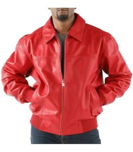 Veste en cuir véritable rouge pour hommes, col montant, fermeture éclair, veste bomber respirante, coupe-vent, vêtements d'extérieur d'hiver - Product Image 4
