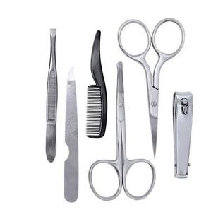 Kit de Cuidado Facial y de Manos Profesional de Acero Inoxidable para Hombre, 6 Piezas, Tijeras, Pinzas, Peine para Barba, Tijeras para Cabello, Lima de Uñas - Product Image 1