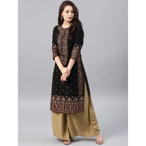 DISEÑADOR RAYON FOIL PRINT TRABAJO SOLO KURTI NEGRO - Product Image 1