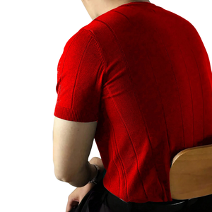 Mens Vertical Ribbed Knit Short Sleeve Crew Neck Casual <b>Summer</b> <b>Shirt</b> 100% Cotton Stretchy Soft Comfortable Regular Fit - Product Image 2