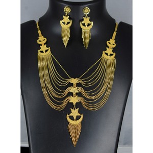 Collier avec boucles d'oreilles Parure de bijoux Plaqué or Laiton pur Haute qualité Collier turc Dubaï Parure de bijoux artificiels de créateur - Product Image 6